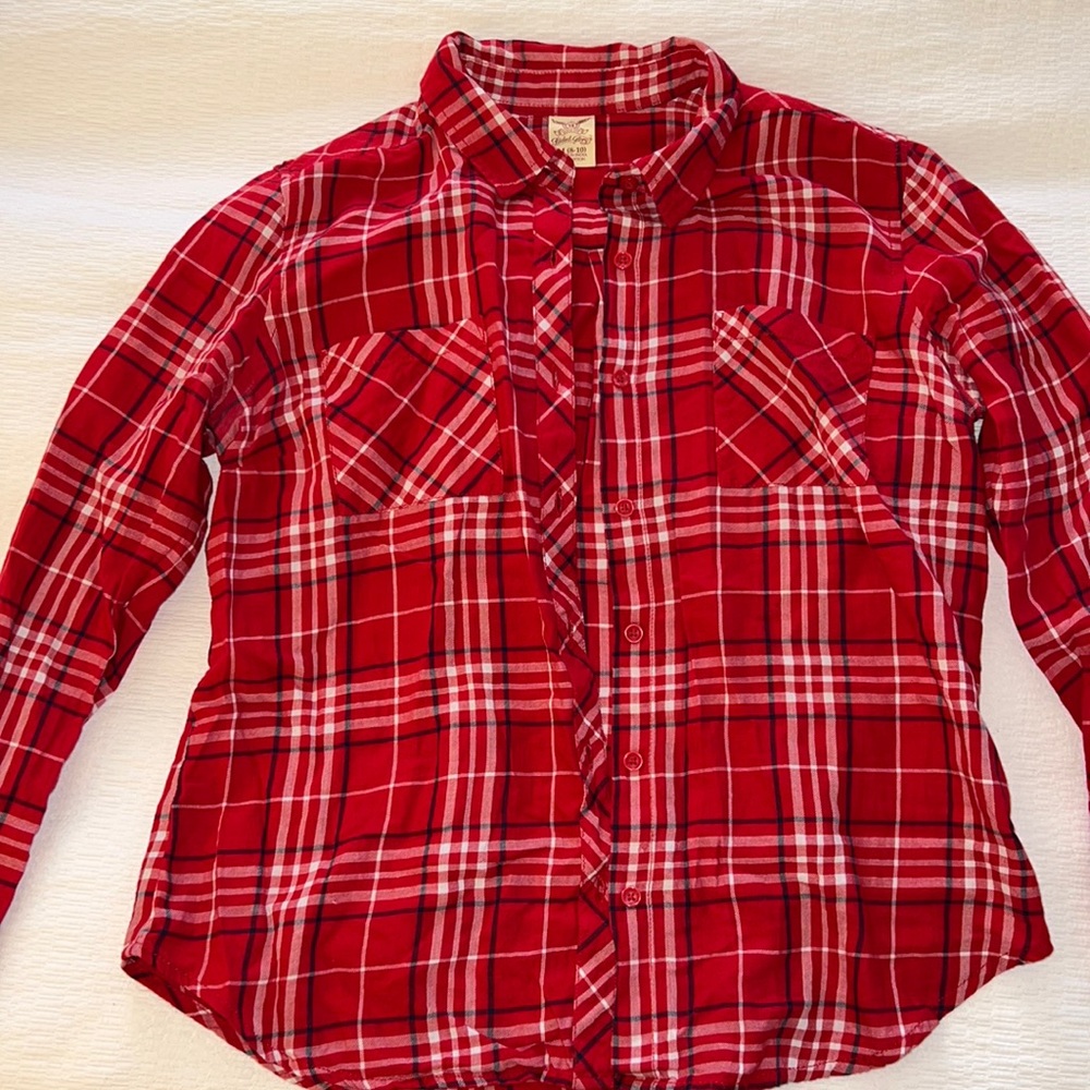 Faded Glory Plaid Button Down Blouse Size M